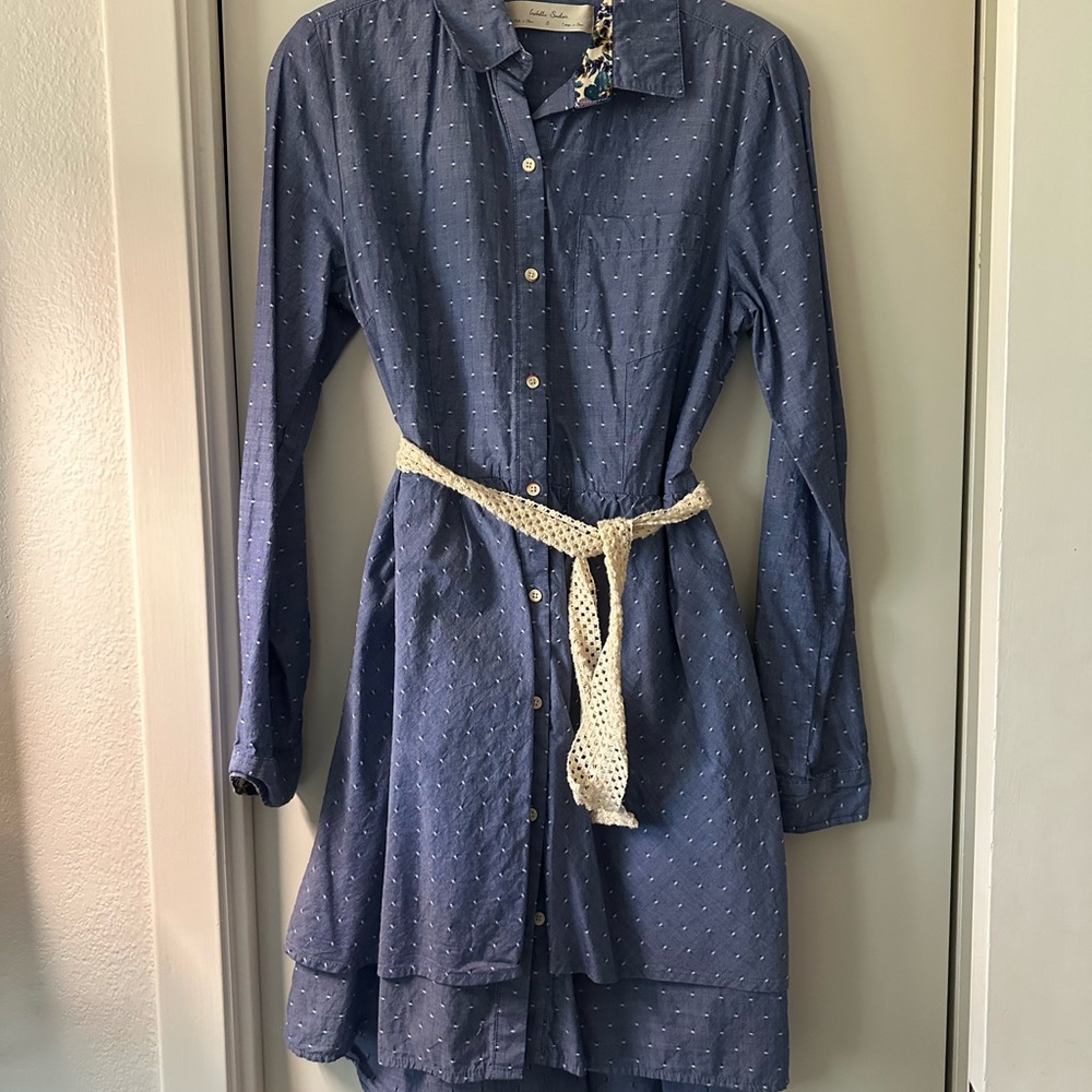 Isabella Sinclair Chambray Blue Button-Up Shirt Dress with Cream Belt